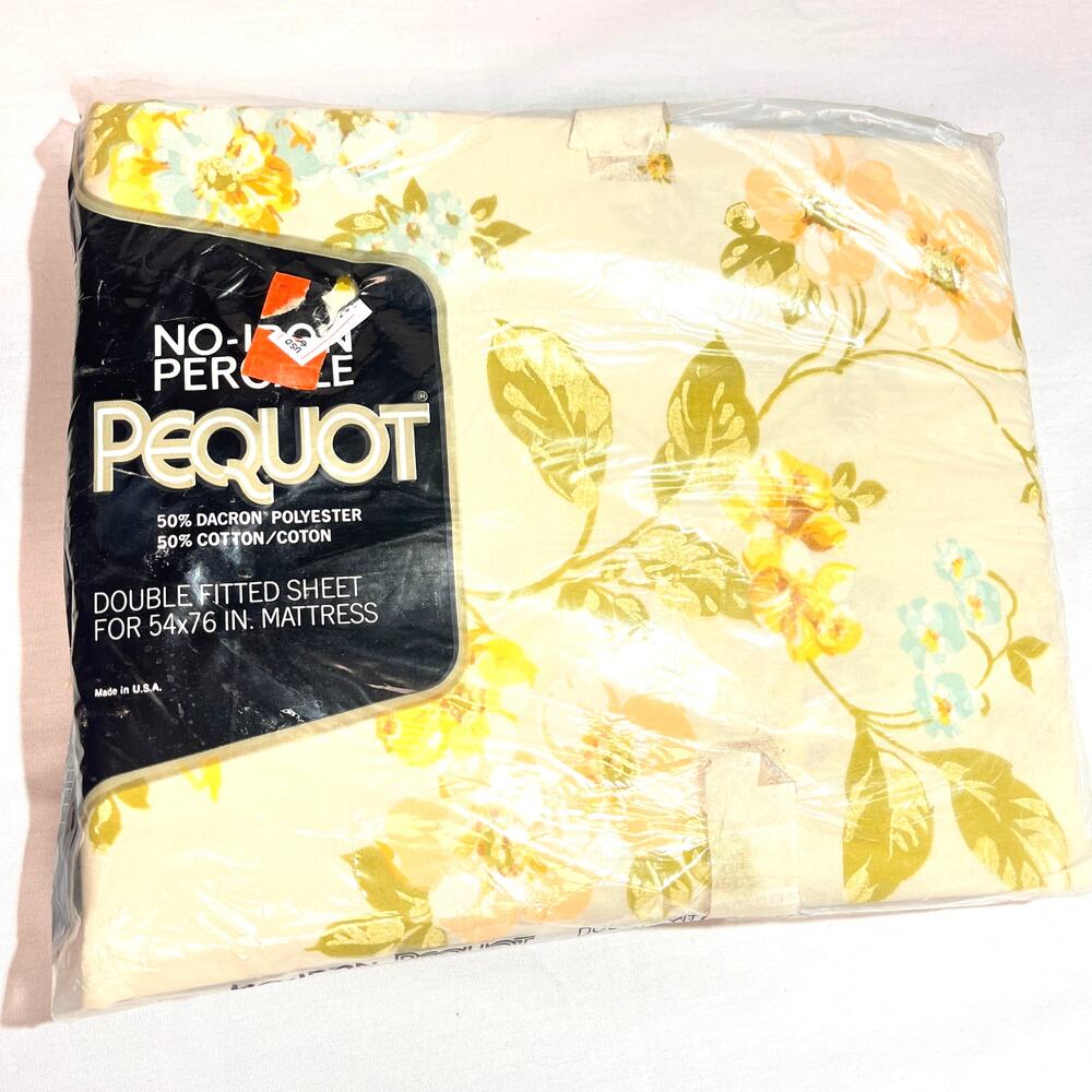vintage New in Package Yellow floral Pequot Percale fitted double sheet